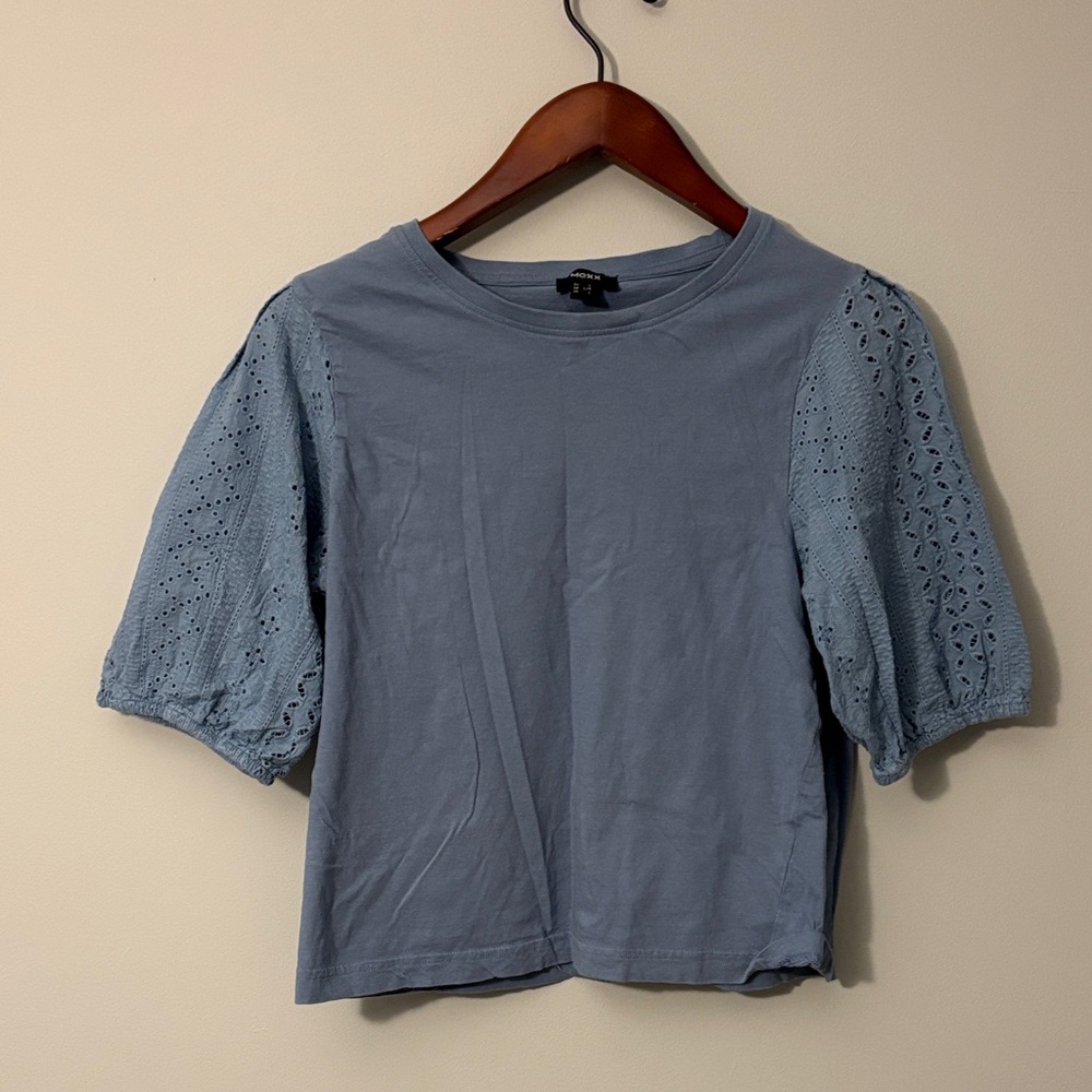 Mexx Dusty Blue Eyelet Puff-Sleeve Tee